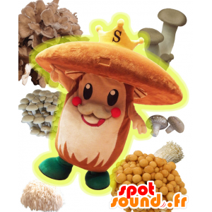 Mascot Suckee. bruine paddestoel mascotte en een kroon - MASFR27707 - Yuru-Chara Japanse Mascottes