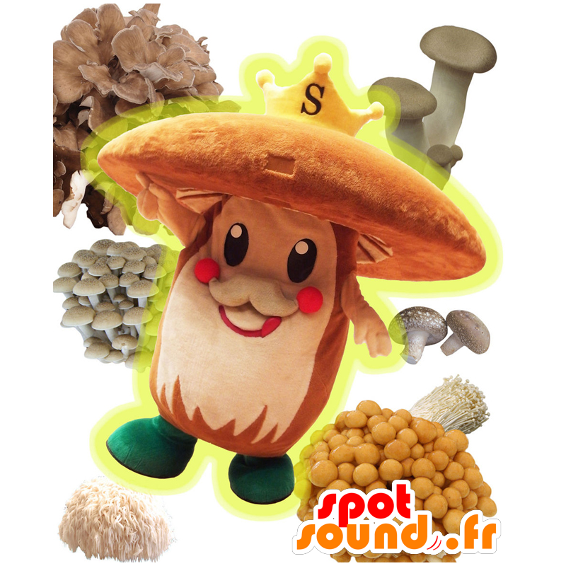 Mascot Suckee. bruine paddestoel mascotte en een kroon - MASFR27707 - Yuru-Chara Japanse Mascottes