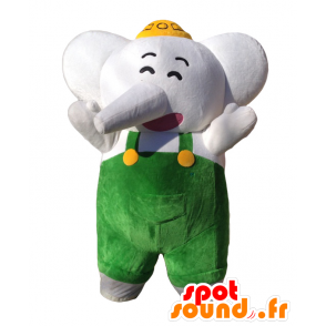 Mascotte de Eléphants-Kun. Mascotte d'éléphant gris en salopette - MASFR27711 - Mascottes Yuru-Chara Japonaises