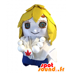 Mascota Hirari. Blanca mascota de muñeco de nieve con un collar - MASFR27712 - Yuru-Chara mascotas japonesas