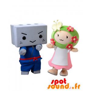 2 Mascots cinderblock in a kimono and a colorful girl - MASFR27714 - Yuru-Chara Japanese mascots