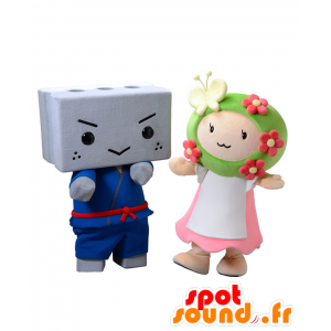 2 Mascottes cinderblock in een kimono en een kleurrijke meisje - MASFR27714 - Yuru-Chara Japanse Mascottes