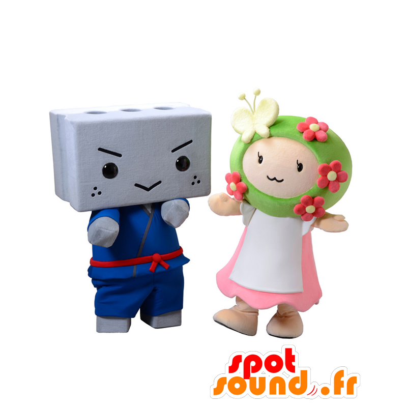 2 Mascotas de bloques de hormigón en un kimono y una muchacha colorida - MASFR27714 - Yuru-Chara mascotas japonesas