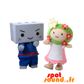 2 Mascots cinderblock in a kimono and a colorful girl - MASFR27714 - Yuru-Chara Japanese mascots