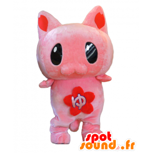 Yusaku maskot. Rosa och röd kattmaskot - Spotsound maskot