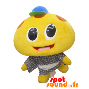 Mascotte de Hiratsuka. Mascotte de bonhomme jaune en kimono noir - MASFR27718 - Mascottes Yuru-Chara Japonaises