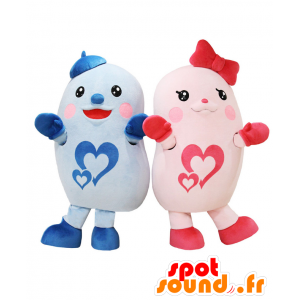 2 mascottes van de blauwe en roze fantasiewezens - MASFR27719 - Yuru-Chara Japanse Mascottes