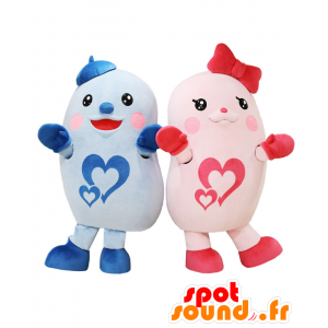2 maskotteja sininen ja vaaleanpunainen fantasiaolentoja - MASFR27719 - Mascottes Yuru-Chara Japonaises