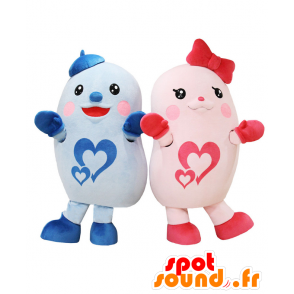 2 mascottes van de blauwe en roze fantasiewezens - MASFR27719 - Yuru-Chara Japanse Mascottes