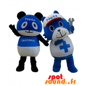 Zwei Panda-Maskottchen, blau und weiß - MASFR27721 - Yuru-Chara japanischen Maskottchen