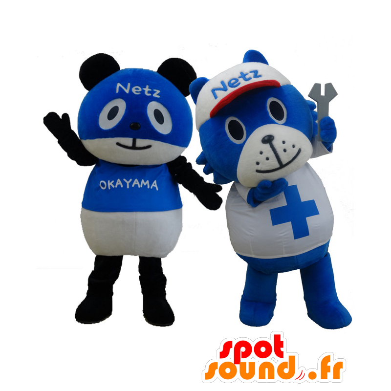 Zwei Panda-Maskottchen, blau und weiß - MASFR27721 - Yuru-Chara japanischen Maskottchen