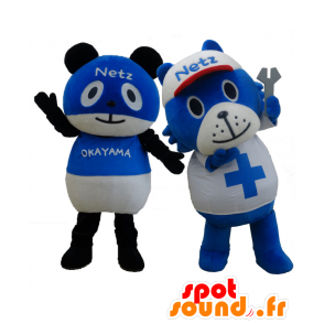 Two panda mascots, blue and white - MASFR27721 - Yuru-Chara Japanese mascots