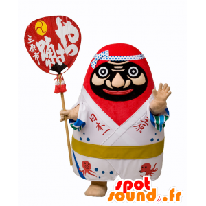 Mascot red and white snowman with a red fan - MASFR27722 - Yuru-Chara Japanese mascots