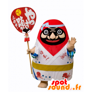 Mascotte de bonhomme blanc et rouge avec un éventail rouge - MASFR27722 - Mascottes Yuru-Chara Japonaises