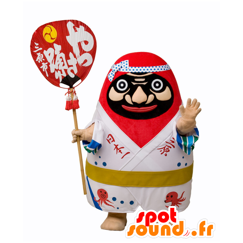 Mascot muñeco de nieve de color rojo y blanco con un ventilador rojo - MASFR27722 - Yuru-Chara mascotas japonesas