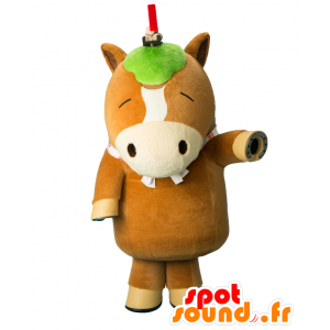 OkeBanba Maskottchen. Brown und weißes Pferd Maskottchen - MASFR27725 - Yuru-Chara japanischen Maskottchen