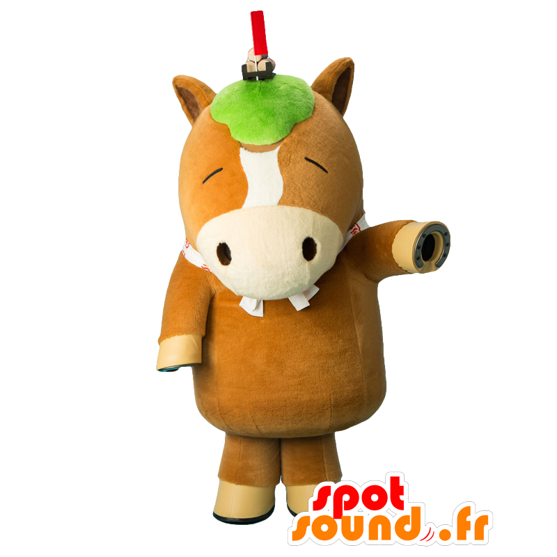 Mascotte de OkeBanba. Mascotte de cheval marron et blanc - MASFR27725 - Mascottes Yuru-Chara Japonaises