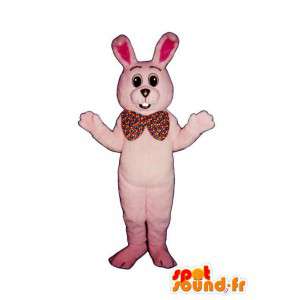 Pink bunny suit with a pretty bow butterfly - MASFR007112 - Rabbit mascot