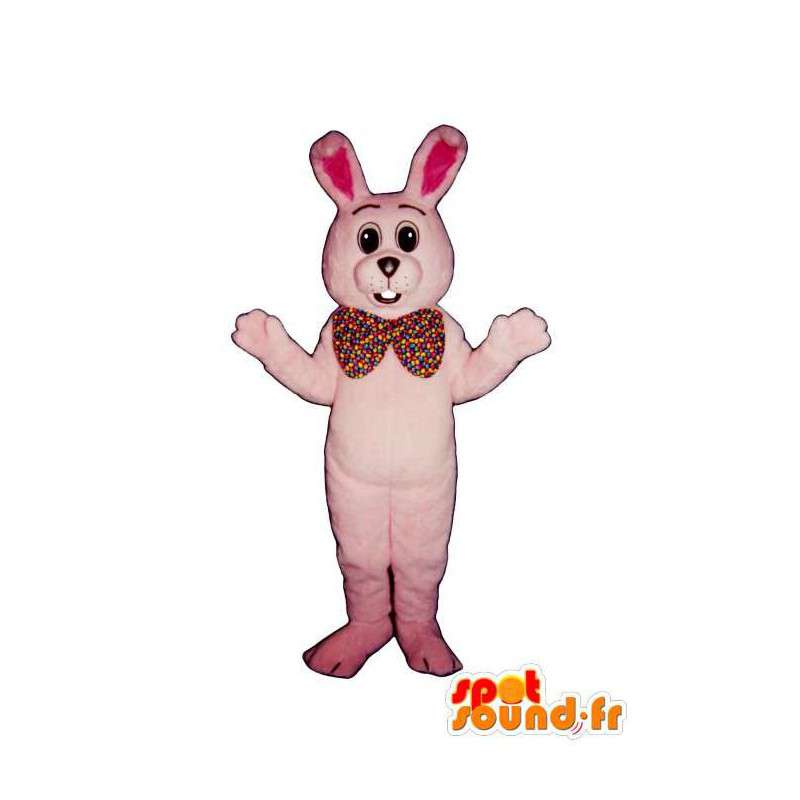 Rosa Häschen-Anzug mit einem hübschen Bogen Schmetterling - MASFR007112 - Hase Maskottchen