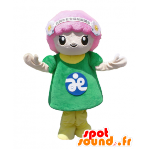 Μασκότ Momo-chan, ροζ λουλούδι, πράσινο και μπλε - Ιαπωνικές μασκότ Yuru-Chara - MASFR27735 - SpotSound.fr