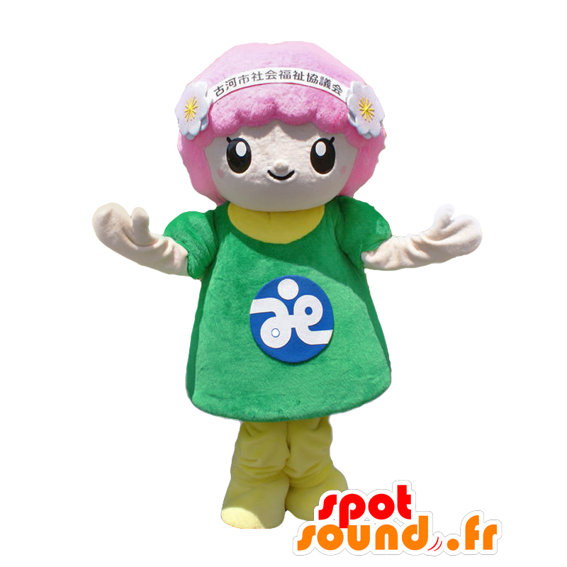 Μασκότ Momo-chan, ροζ λουλούδι, πράσινο και μπλε - Ιαπωνικές μασκότ Yuru-Chara - MASFR27735 - SpotSound.fr