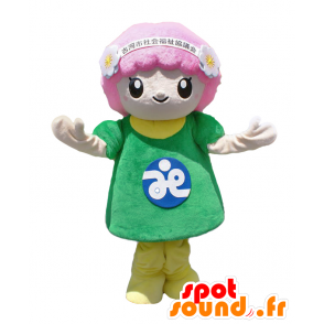 Μασκότ Momo-chan, ροζ λουλούδι, πράσινο και μπλε - Ιαπωνικές μασκότ Yuru-Chara - MASFR27735 - SpotSound.fr