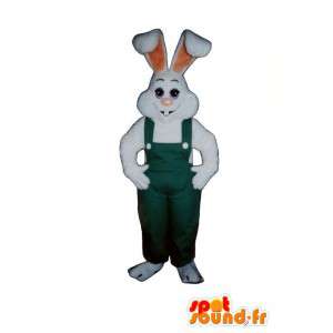 Hvid kaninmaskot i grøn overall - Spotsound maskot kostume