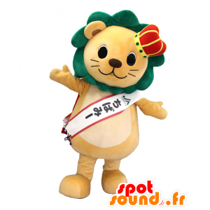 Chibami mascotte. Brown mascotte leone con la criniera verde - MASFR27741 - Yuru-Chara mascotte giapponese