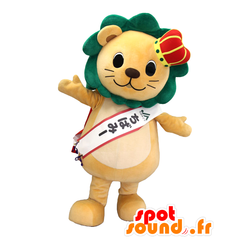 Mascota Chibami. Mascota del león de Brown con una melena verde - MASFR27741 - Yuru-Chara mascotas japonesas