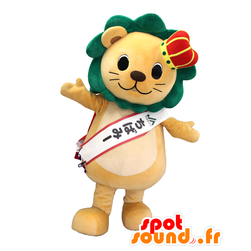 Chibami mascotte. Brown mascotte leone con la criniera verde - MASFR27741 - Yuru-Chara mascotte giapponese