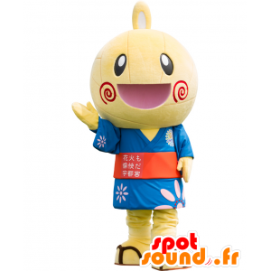 Mascota Miyadon. Amarillo mascota de muñeco de nieve, sonriendo - MASFR27742 - Yuru-Chara mascotas japonesas