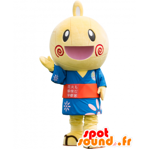 Maskot Miyadon. žlutá sněhulák maskot, s úsměvem - MASFR27742 - Yuru-Chara japonské Maskoti