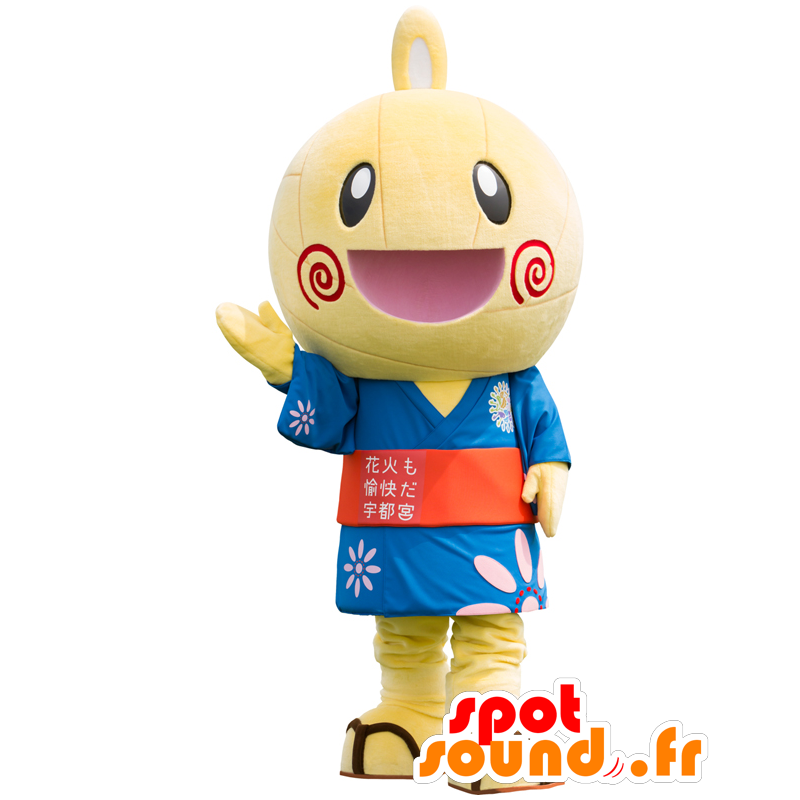 Mascotte de Miyadon. Mascotte de bonhomme jaune, souriant - MASFR27742 - Mascottes Yuru-Chara Japonaises