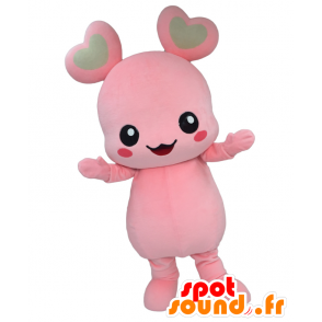 Mascotte de Meguron. Mascotte de lapin rose avec des cœurs - MASFR27745 - Mascottes Yuru-Chara Japonaises