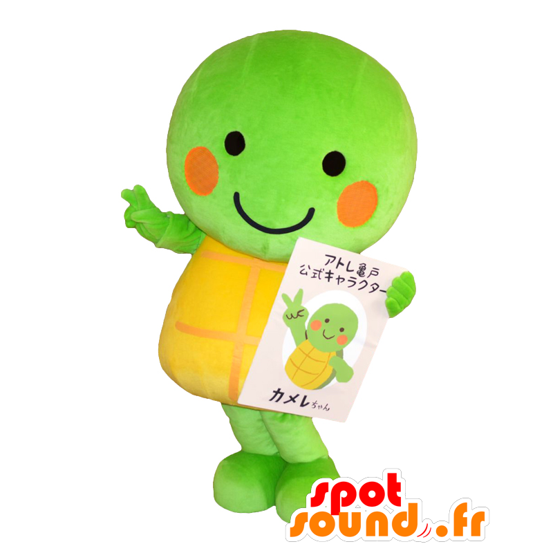 Mascotte de Kamere. Mascotte de tortue verte et jaune, géante - MASFR27749 - Mascottes Yuru-Chara Japonaises