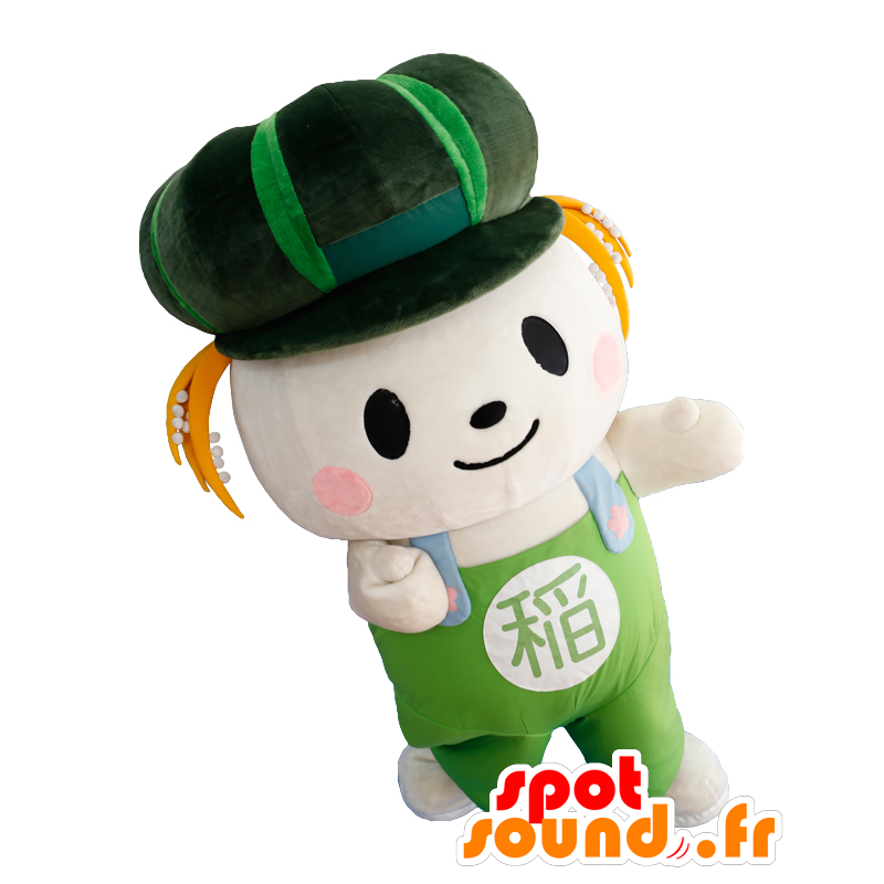 Mascotte de Inashiki. Mascotte de bonhomme blanc et vert - MASFR27755 - Mascottes Yuru-Chara Japonaises