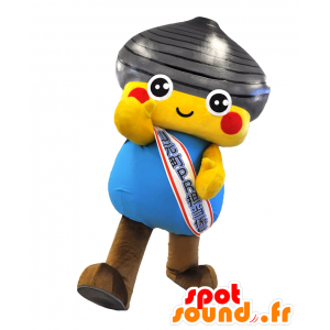 Mascot Hokki-kun. geel paddestoel mascotte, blauw en grijs - MASFR27768 - Yuru-Chara Japanse Mascottes