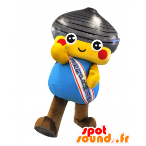 Mascot Hokki-kun. Yellow mushroom mascot, blue and gray - MASFR27768 - Yuru-Chara Japanese mascots