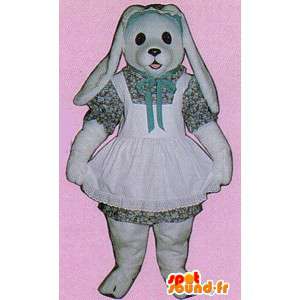 ドレスを着た白いウサギのコスチューム-MASFR007117-ウサギのマスコット