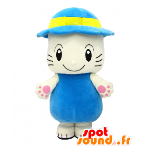 Totchi Maskottchen. Weiße und blaue Maskottchen Katze und Hut - MASFR27780 - Yuru-Chara japanischen Maskottchen