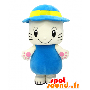 Totchi mascot. White and blue mascot cat and hat - MASFR27780 - Yuru-Chara Japanese mascots
