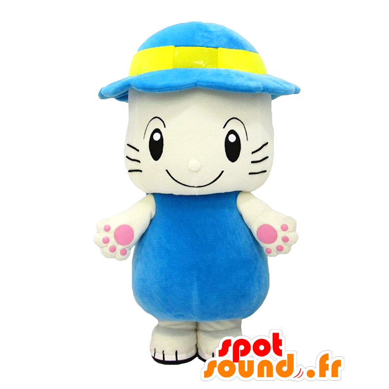 Totchi Maskottchen. Weiße und blaue Maskottchen Katze und Hut - MASFR27780 - Yuru-Chara japanischen Maskottchen