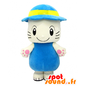 Totchi mascot. White and blue mascot cat and hat - MASFR27780 - Yuru-Chara Japanese mascots