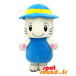 Mascot Totchi. valkoinen ja sininen kissa maskotti ja hattu - MASFR27780 - Mascottes Yuru-Chara Japonaises