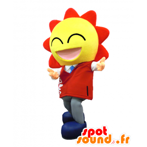 Mascotte de Cosi Bow. Mascotte en forme de soleil jaune et orange - MASFR27783 - Mascottes Yuru-Chara Japonaises