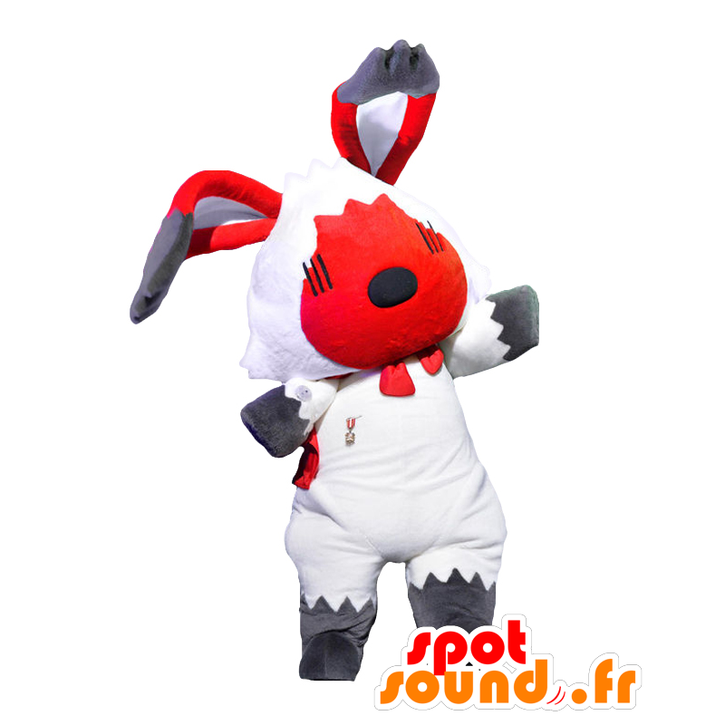 Bunion maskot. Stor vit och röd kaninmaskot - Spotsound maskot