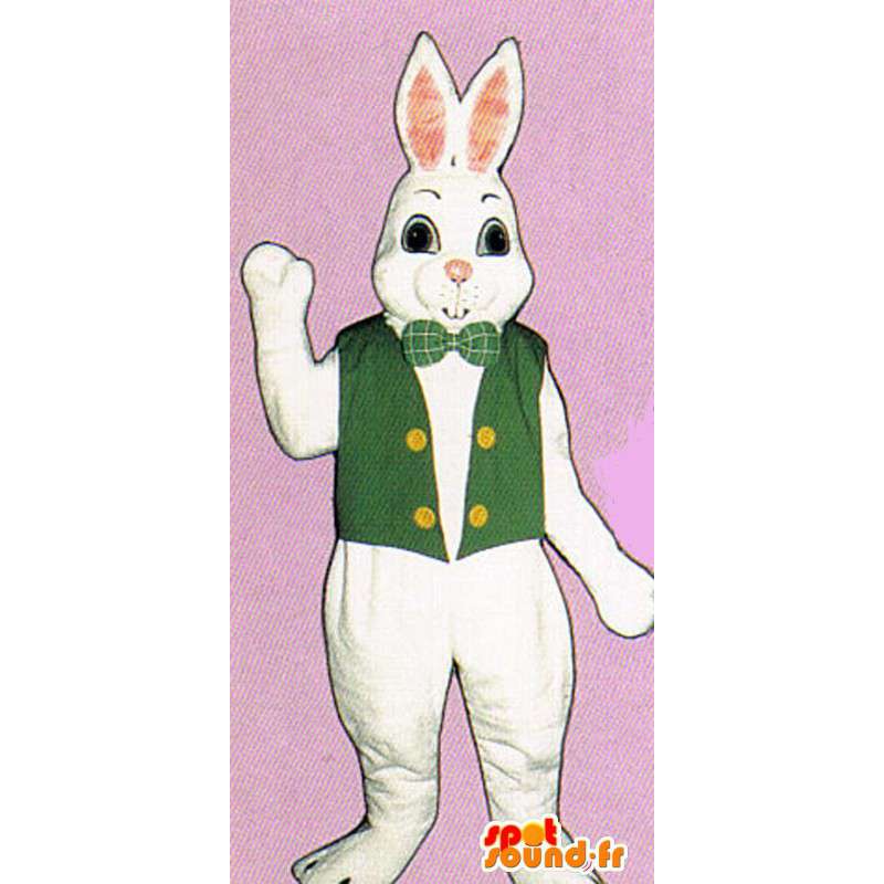 Hvit kanin drakt med en grønn vest - MASFR007118 - Mascot kaniner