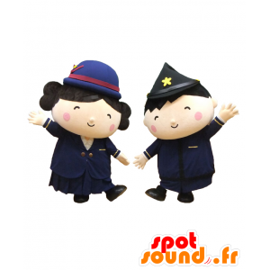 男の子と女の子の警察官の2つのマスコット、とてもかわいい-MASFR27787-日本のゆるキャラのマスコット