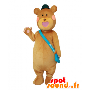 Mascotte de Tabikuma-kun. Mascotte d'ours marron avec casquette - MASFR27789 - Mascottes Yuru-Chara Japonaises