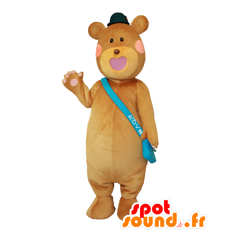 Mascotte Tabikuma-kun. Di marrone mascotte orso con cappello - MASFR27789 - Yuru-Chara mascotte giapponese